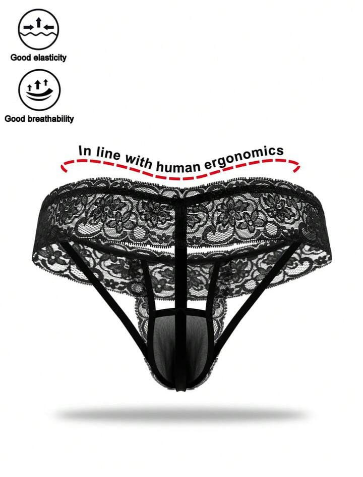 Alluring Black Lace Mysterious U-Convex Sexy Black Hollow Mesh Waist Men's Lingerie